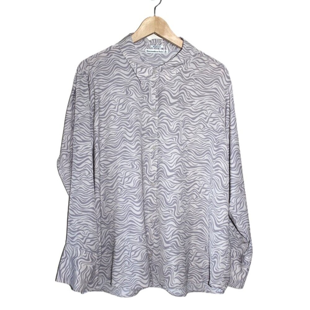 ABERCROMBIE & FITCH Boyfriend Faux Silk Button-Up Shirt in Cream Pattern (XL)